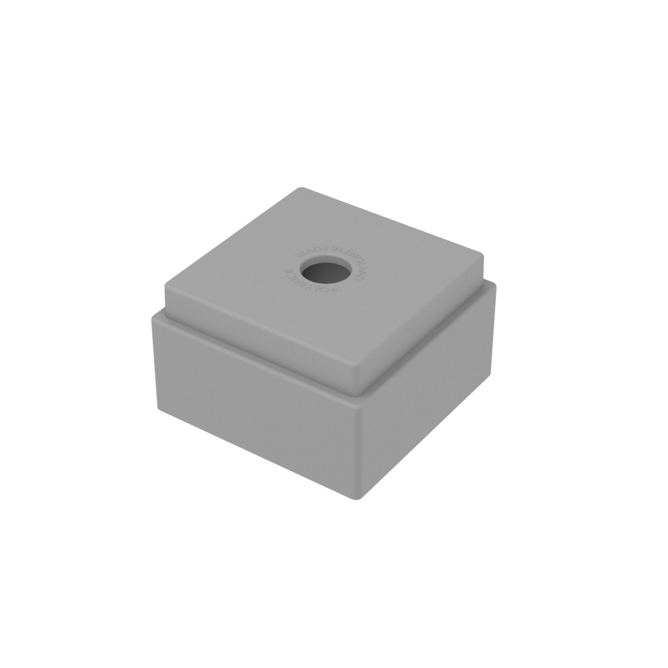 Bloco de construção PolyBrick individual em plástico cinzento.